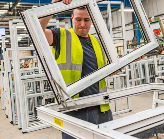 Technician handling a finished window